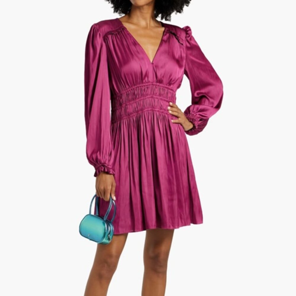 Maje Shirred satin mini dress - Magenta - FR 38